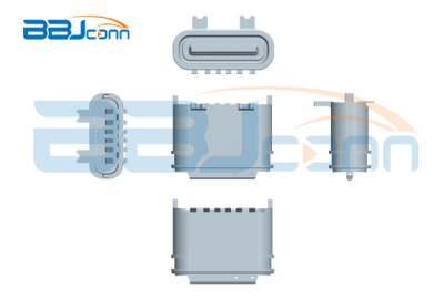 TYPE-C 6P waterproof female seat upright H=6.40 tongue leakage 0.75 2-pin plug 2-pin terminal SMT waterproof IPX7 regular type